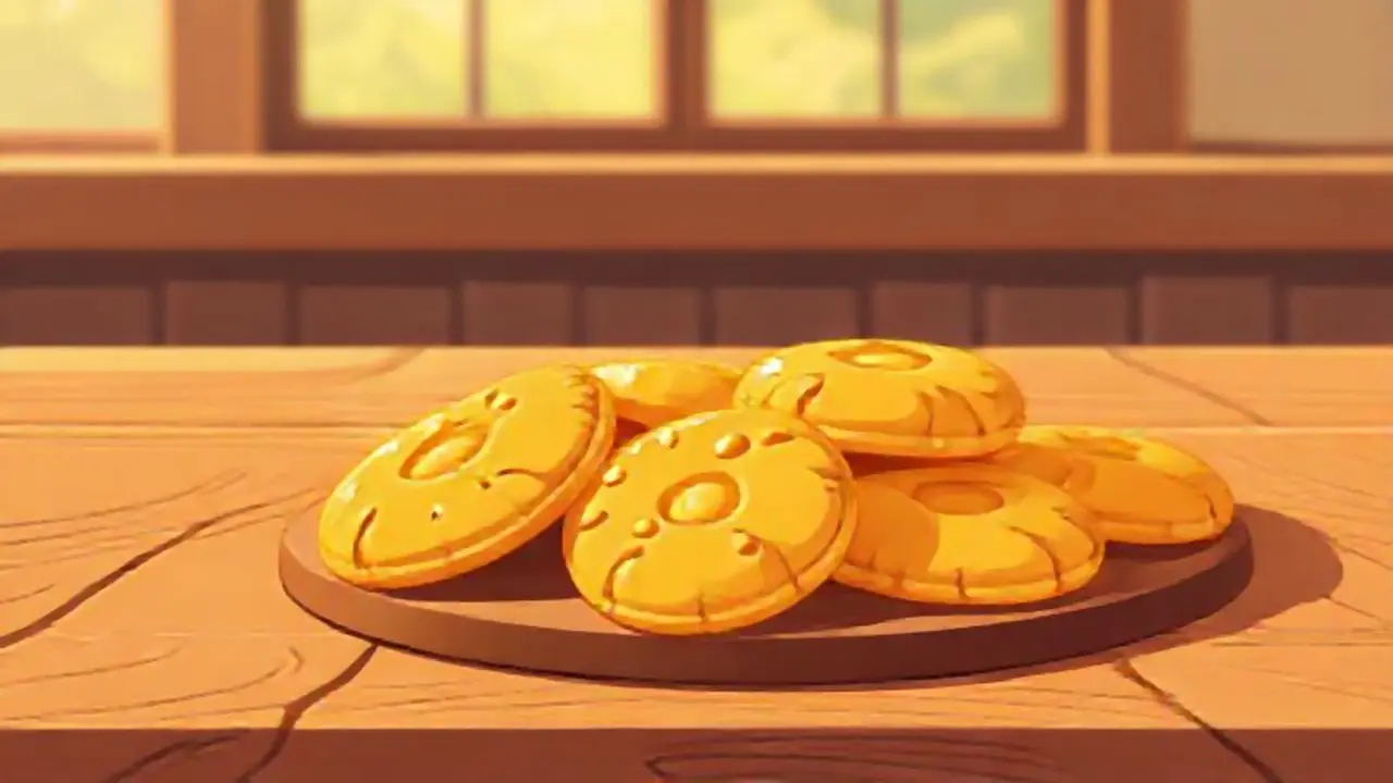 Galletas doradas sobre mesa de madera