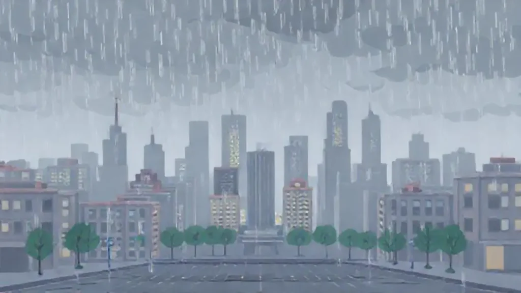 Lluvia gris sobre una ciudad vacía