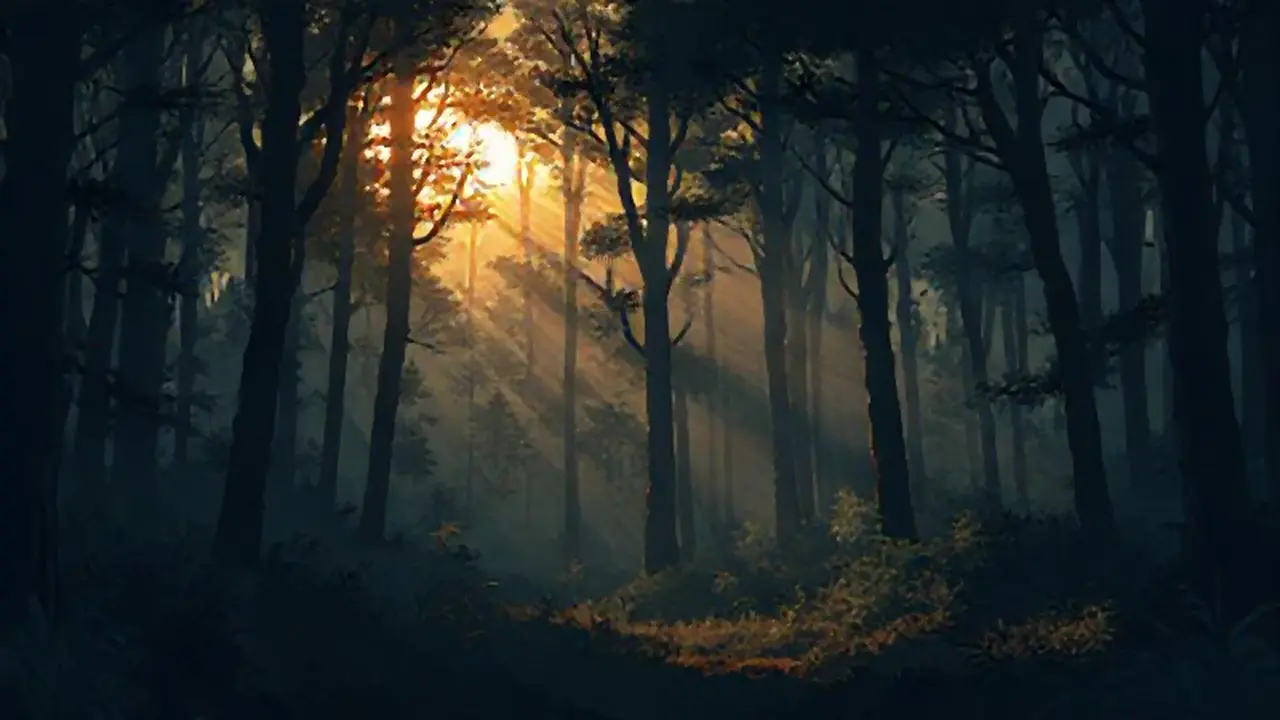 Bosque oscuro, luz menguante