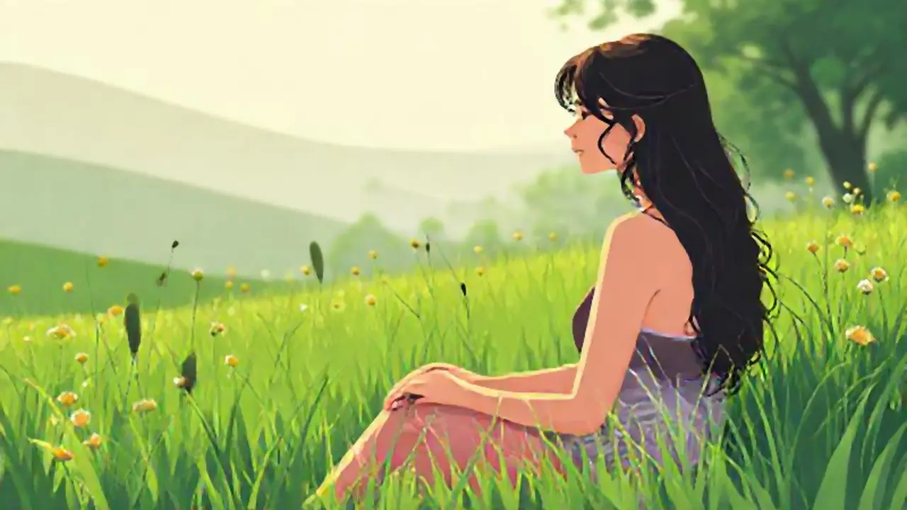 Mujer en un prado verde