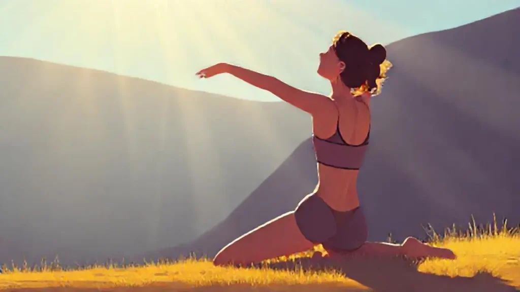 Mujer estirándose al sol
