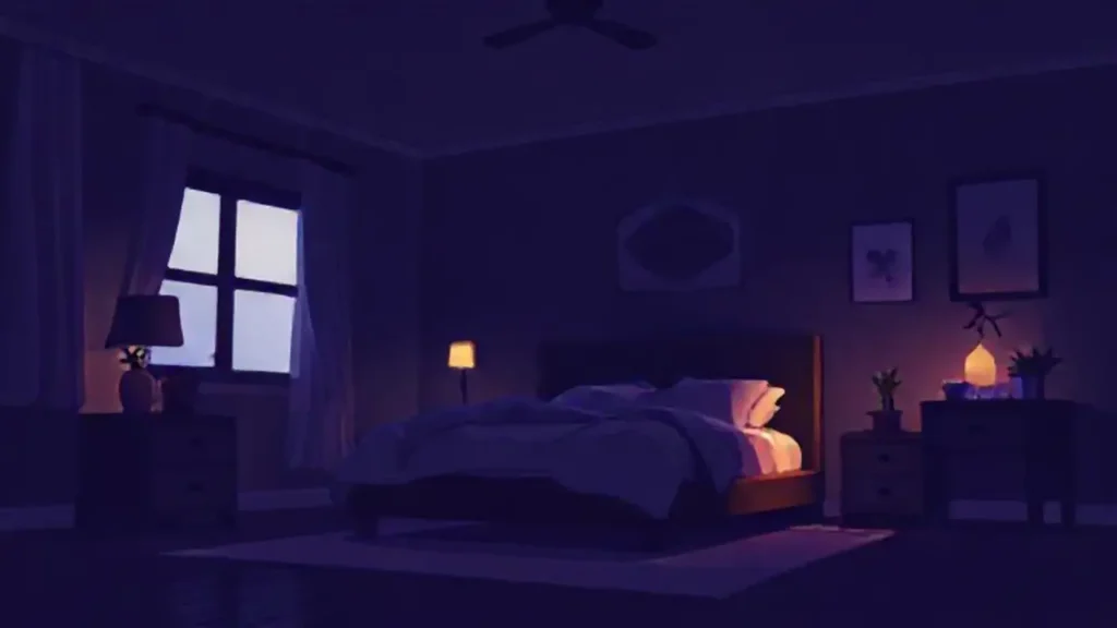 Dormitorio oscuro con un tenue resplandor