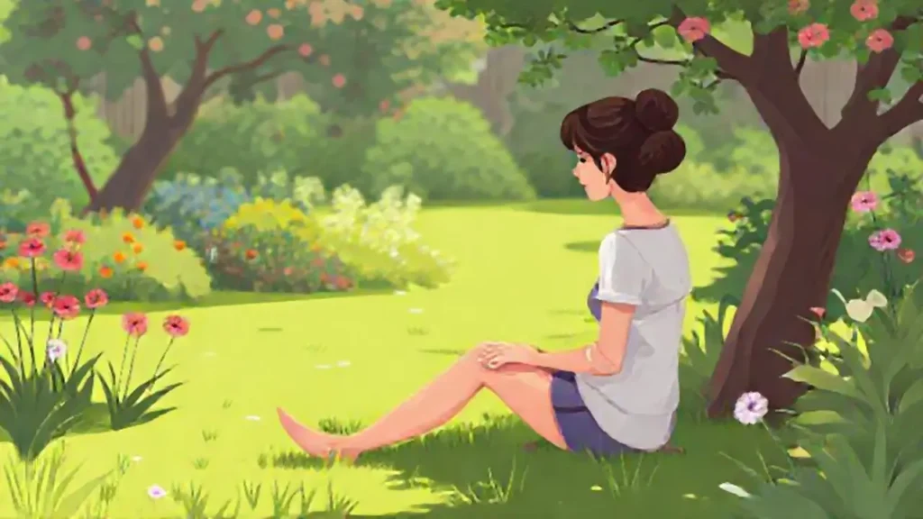 Mujer sola en el jardín