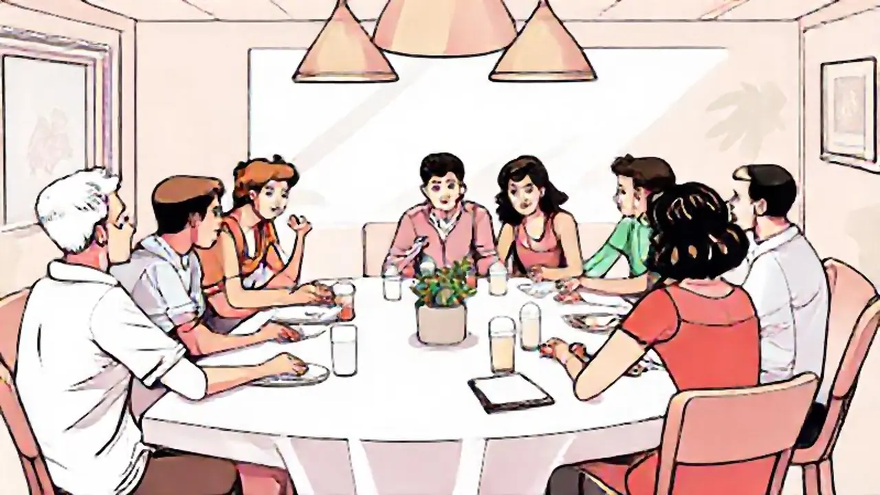 Grupo diverso a la mesa