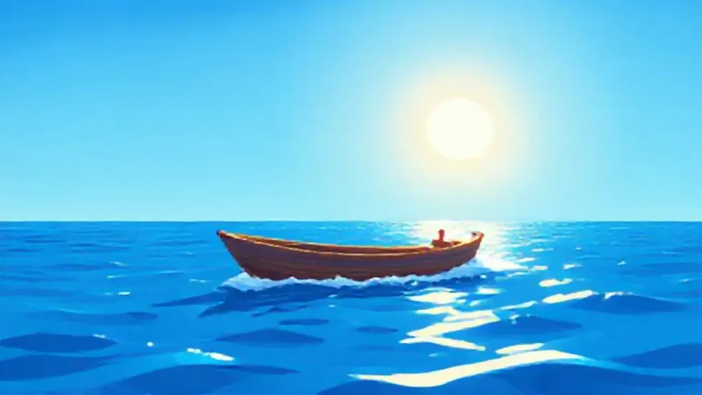 Barco soleado en un océano azul