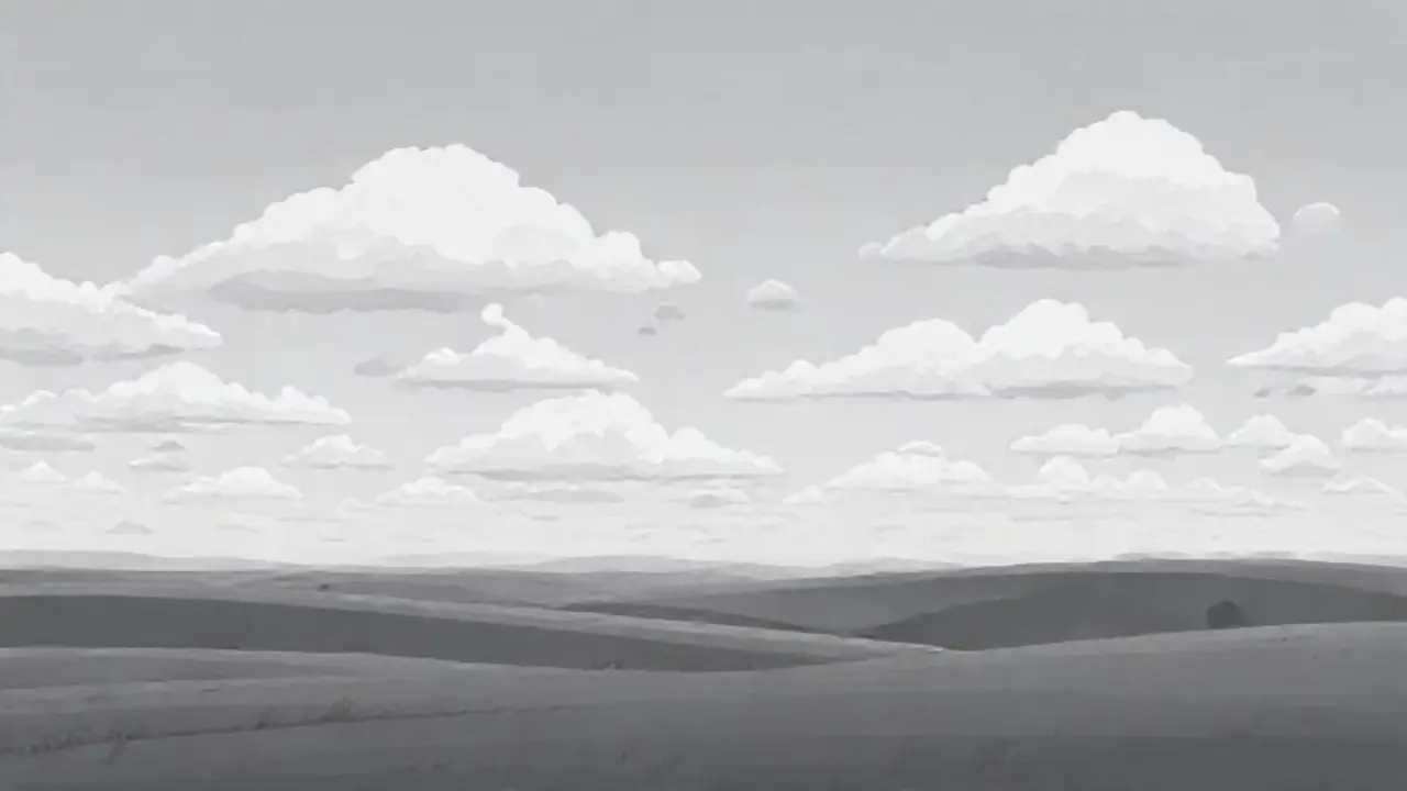 Cielo gris sobre campos
