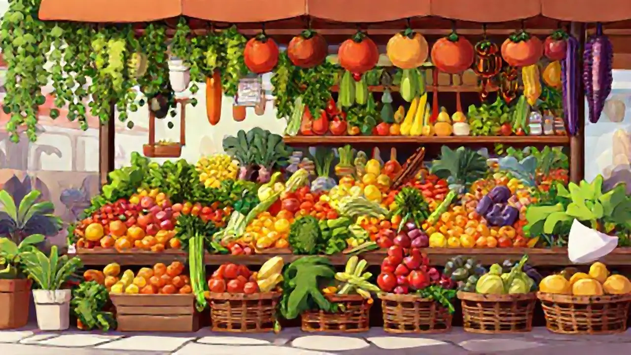 Mercado de agricultores repleto de frutas y verduras