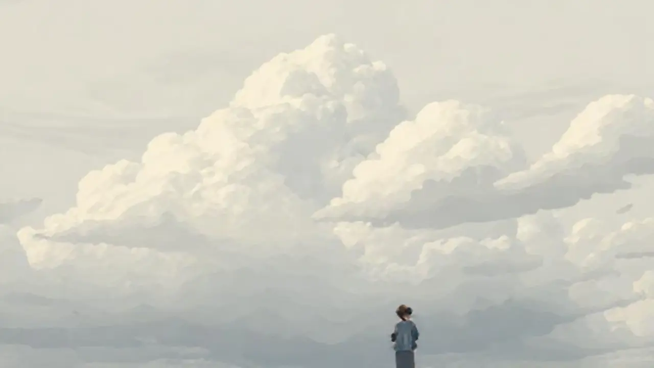 Cielo gris, dos figuras