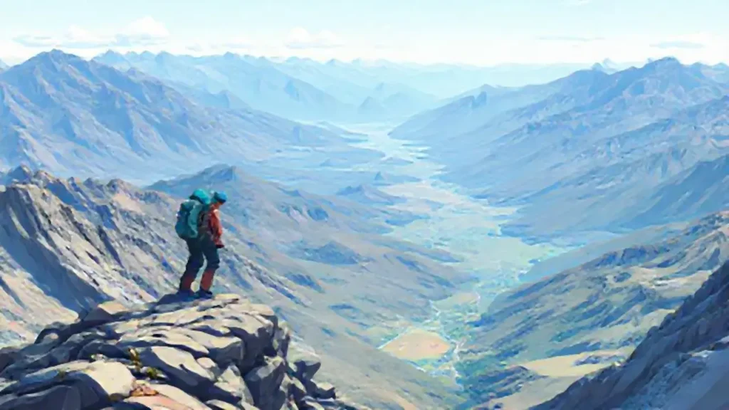 Escalador en un valle profundo