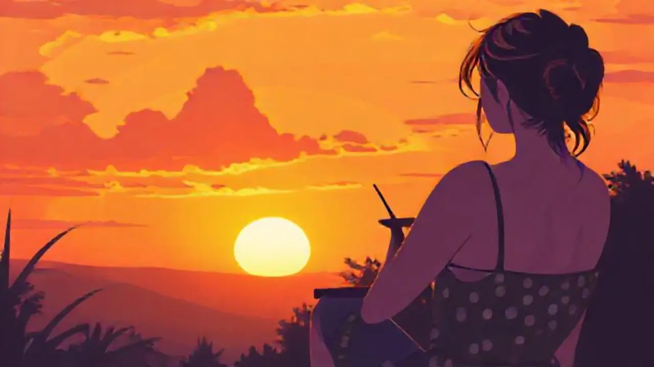 Mujer pinta el atardecer