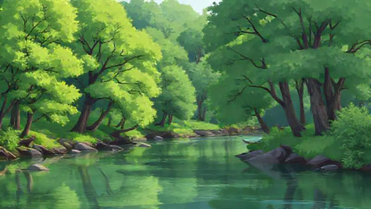 Árboles verdes junto al río