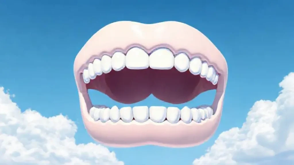Dientes blancos contra el cielo azul