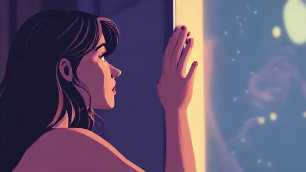 Mujer observa pantalla brillante