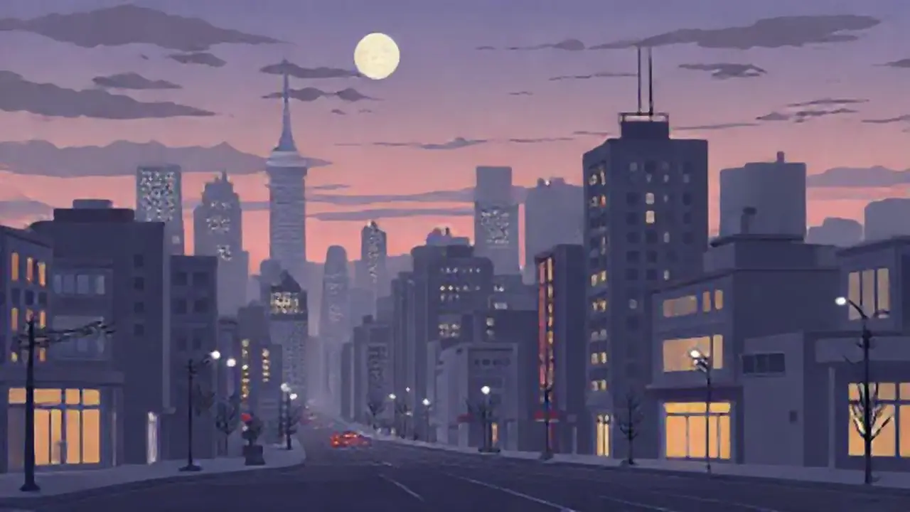 Ciudad gris al crepúsculo