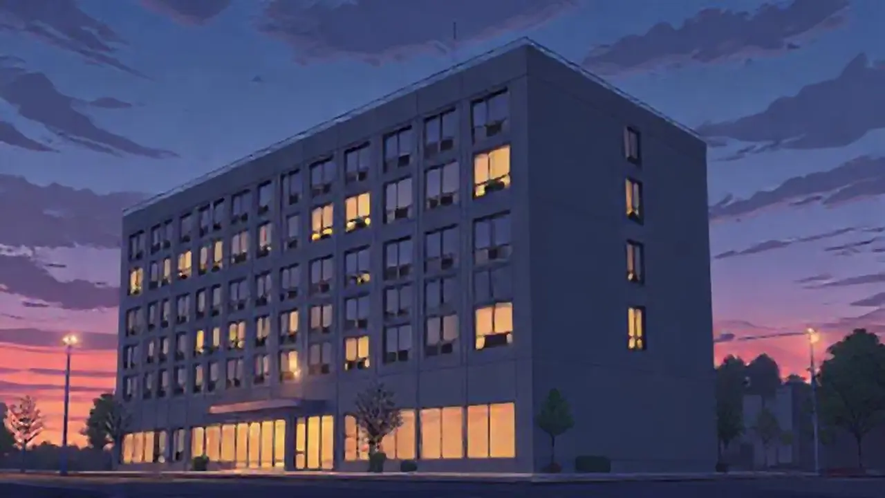 Edificio gris al atardecer