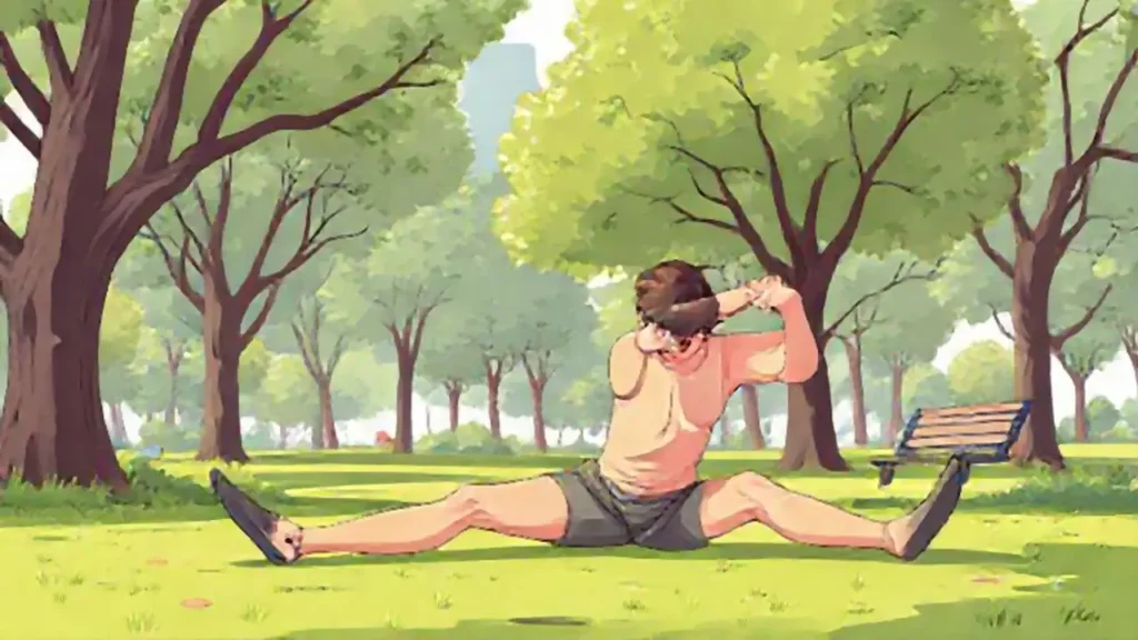 Hombre estirándose en el parque