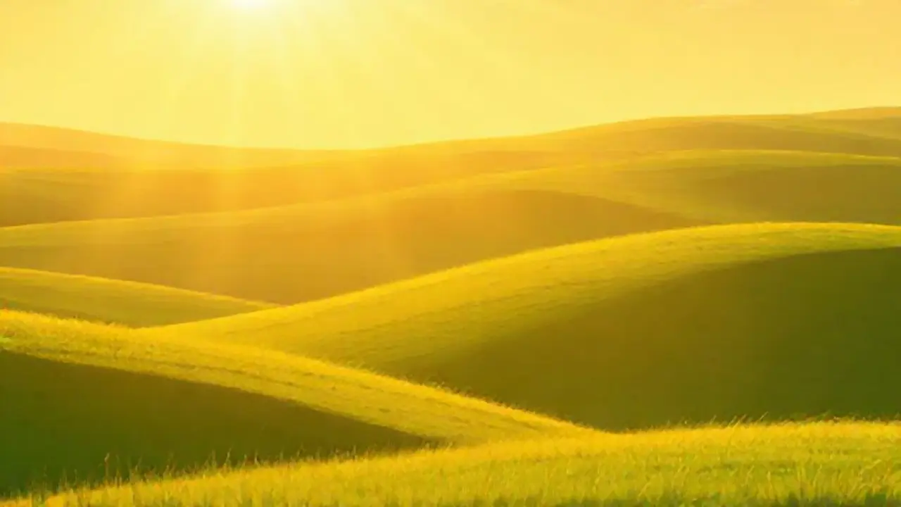 Sol dorado sobre campos verdes