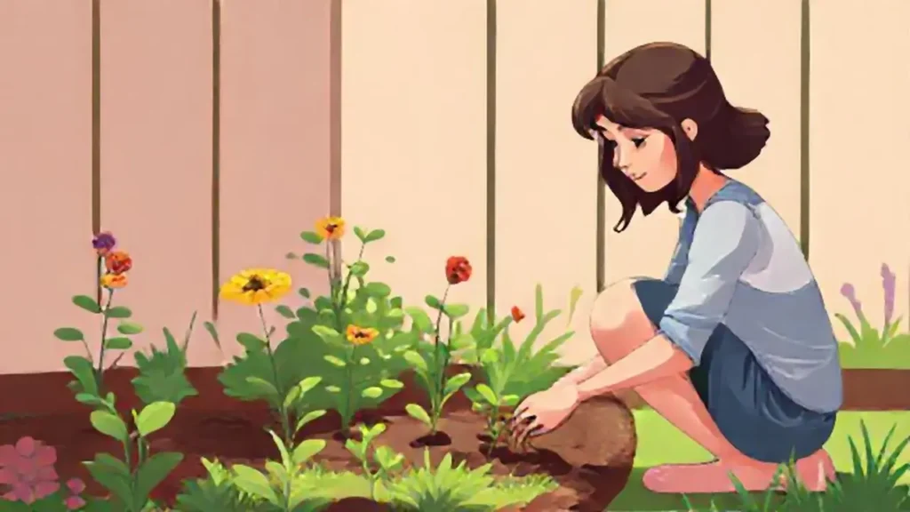Mujer riega su jardín pequeño