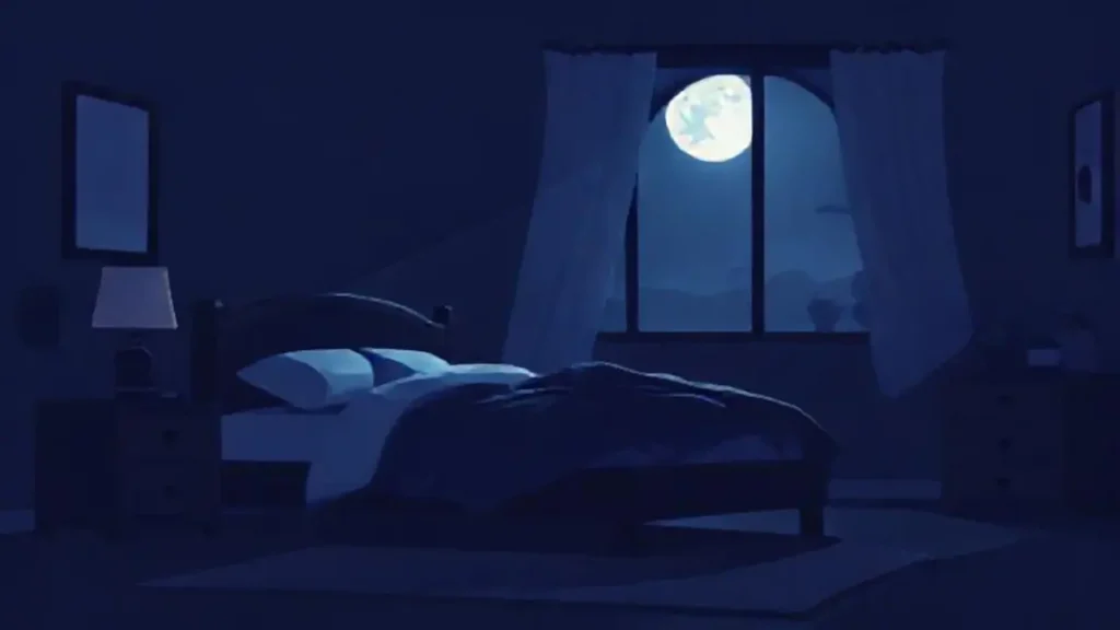 Dormitorio oscuro bañado por la luz de la luna