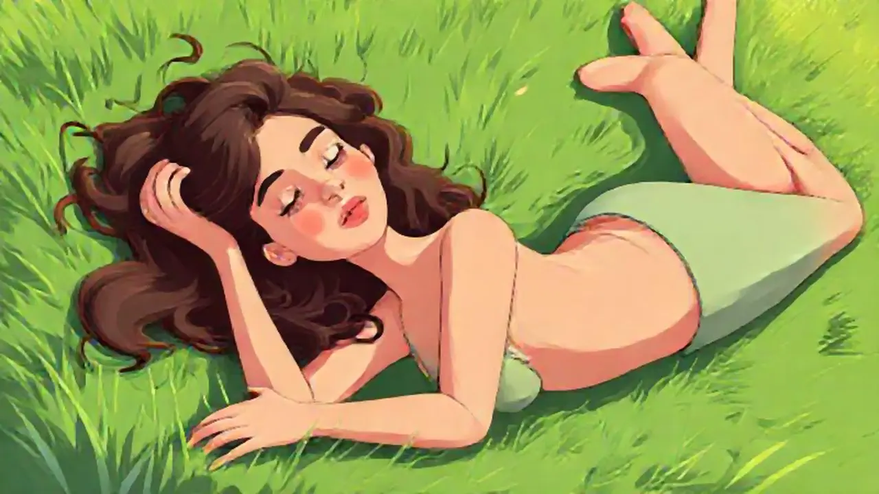 Mujer descansando sobre hierba verde