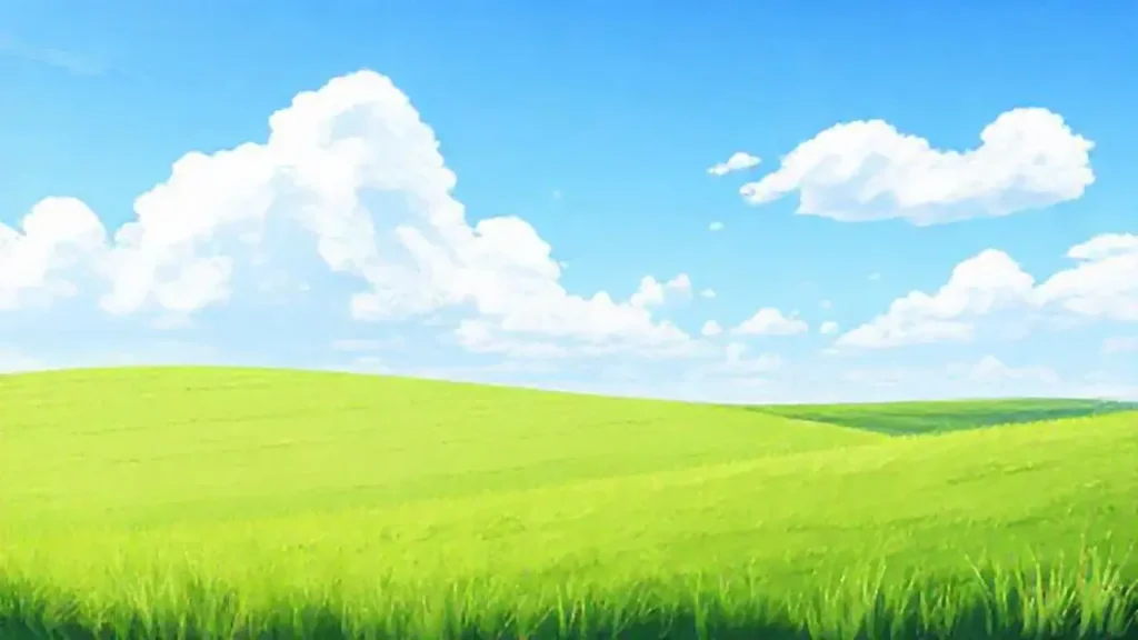 Cielo azul sobre campo verde