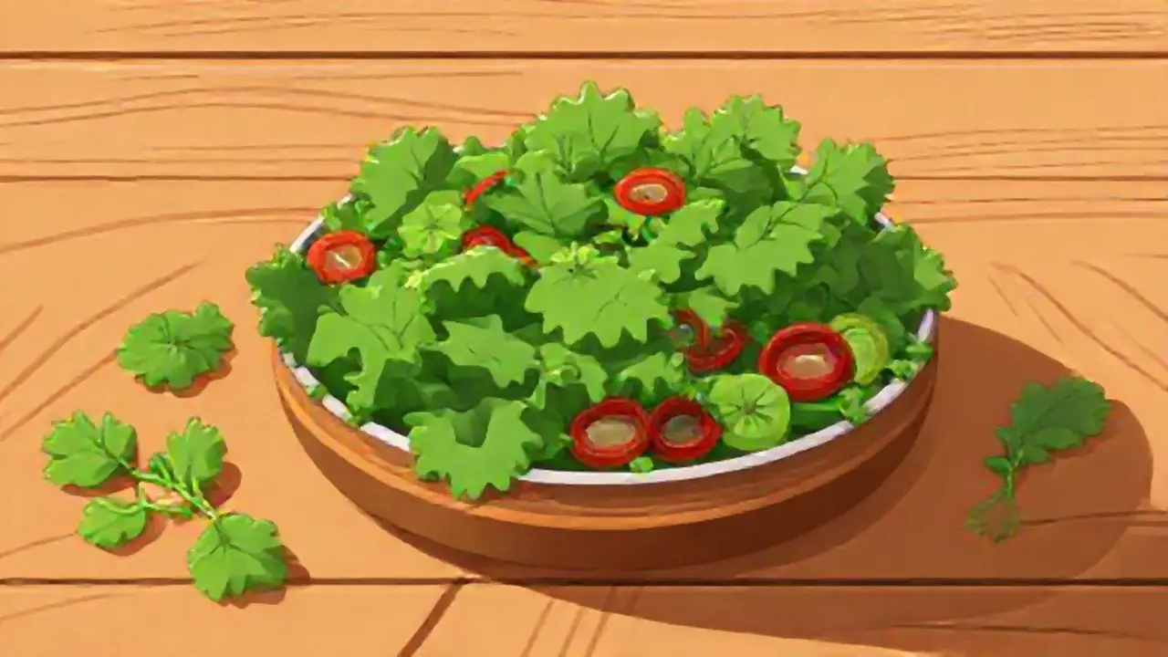 Ensalada verde sobre mesa de madera