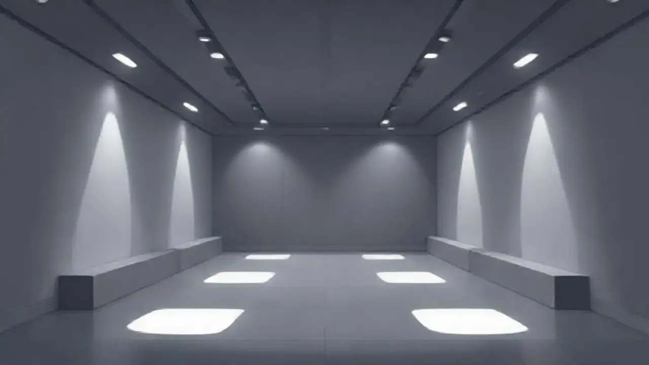 Habitación gris, luces brillantes