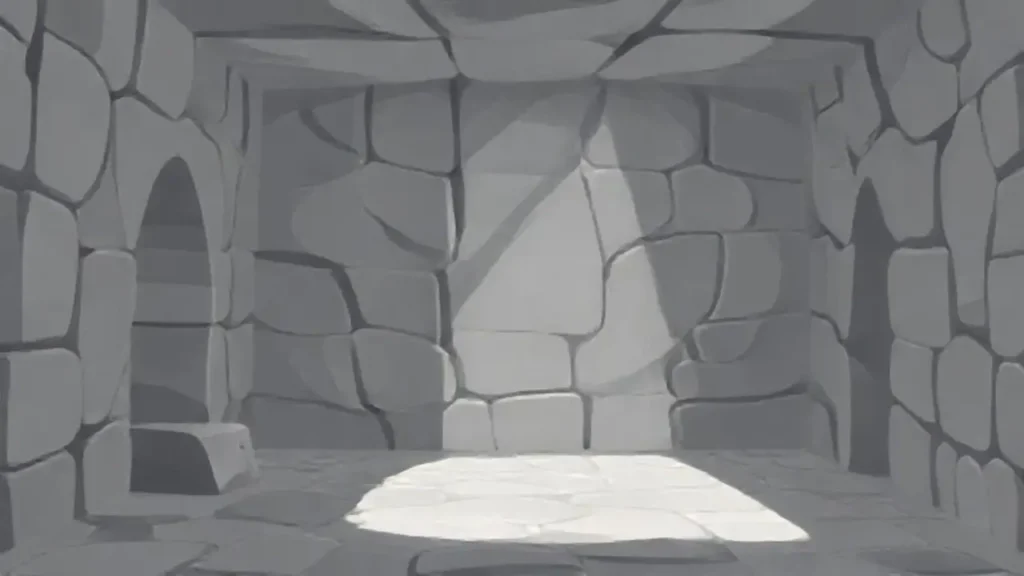 Habitación de piedra gris con luz tenue