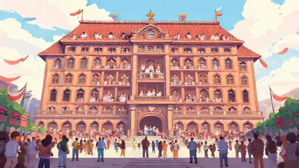 Edificio grande con mucha gente
