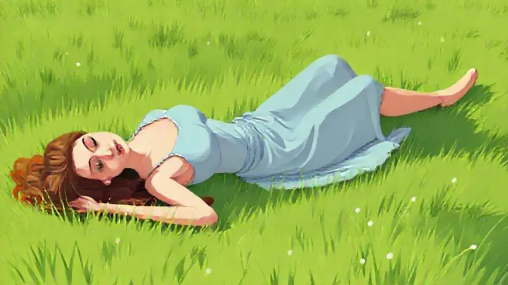 Mujer en pradera verde