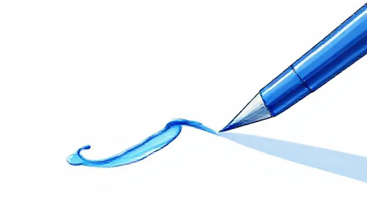 Lápiz azul escribe sobre blanco