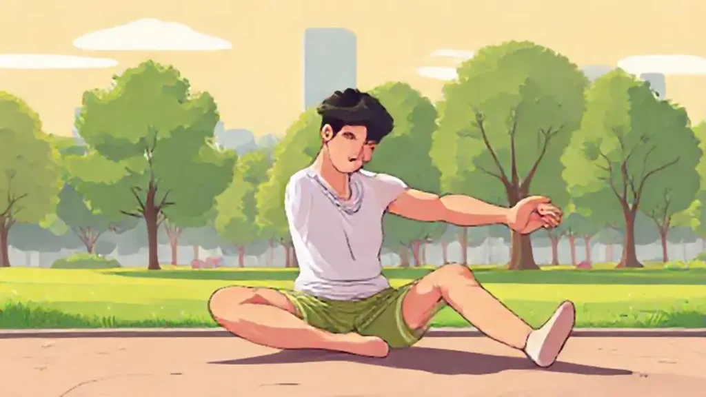 Hombre estirándose en un parque soleado