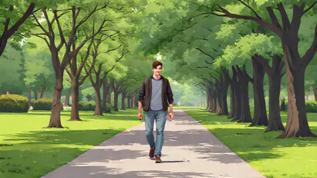 Hombre caminando en un parque verde