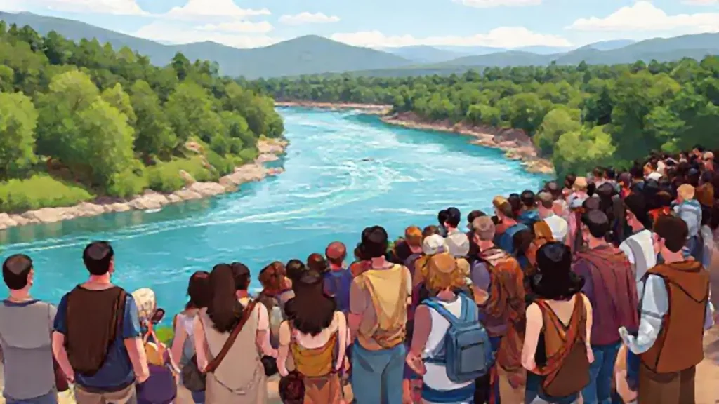 Personas diversas junto al río