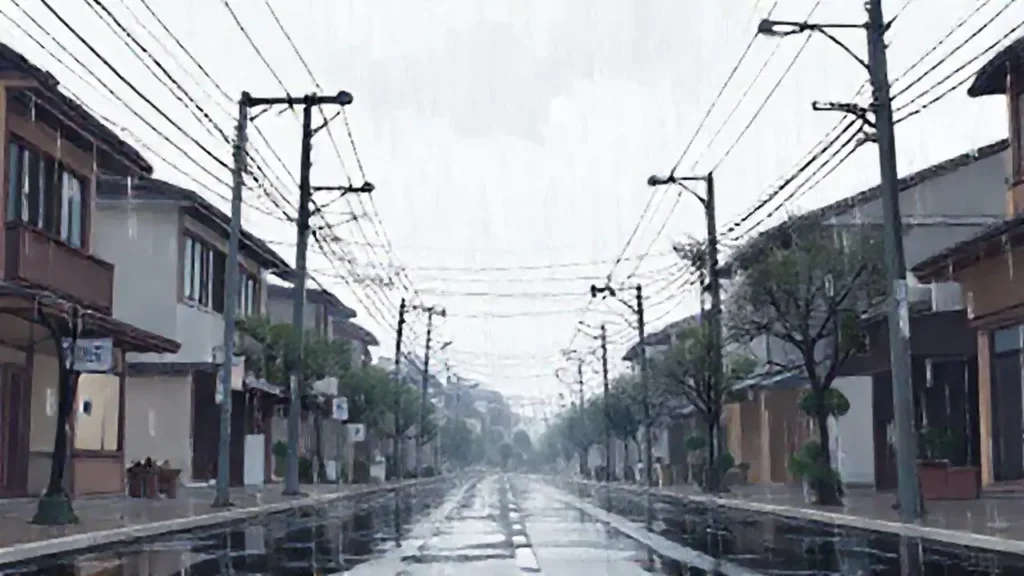 Lluvia gris sobre calle callada