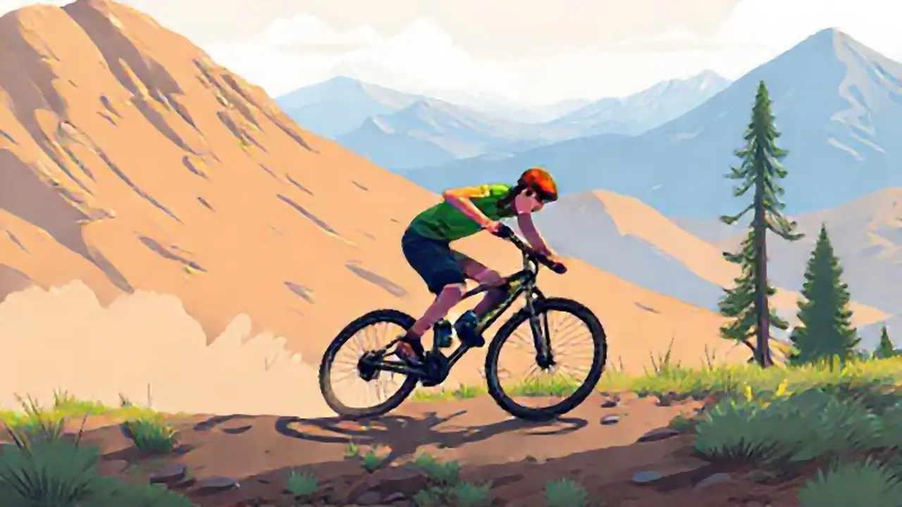 Joven ciclísta de descenso en montaña