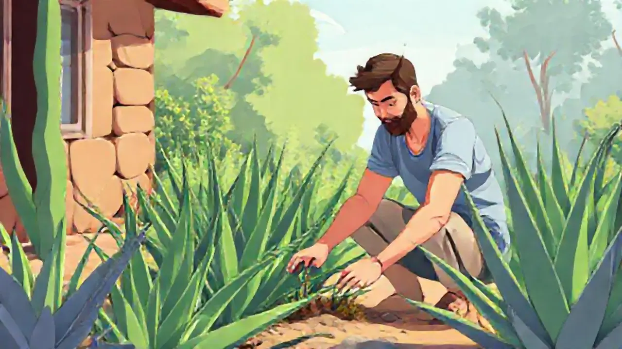 Hombre cuidando aloe