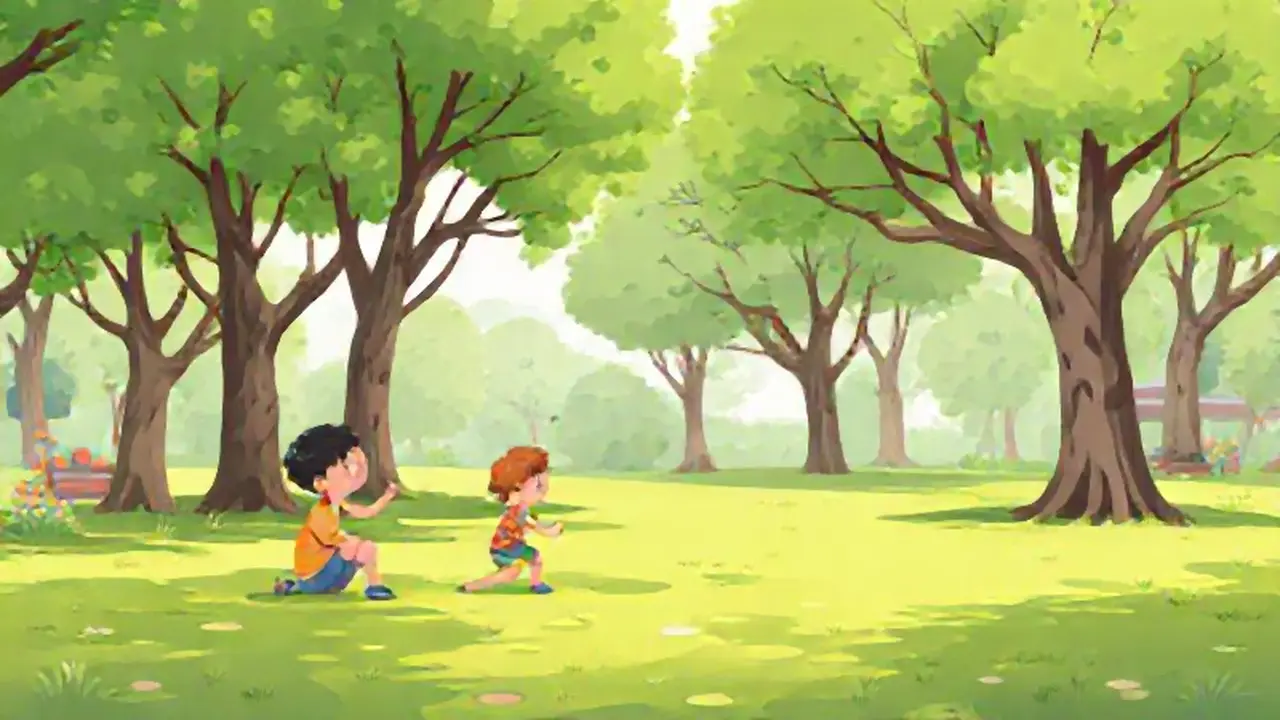 Niños juegan en un parque verde