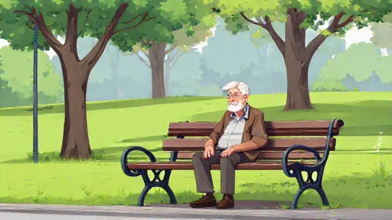 Un anciano se sienta en un banco del parque