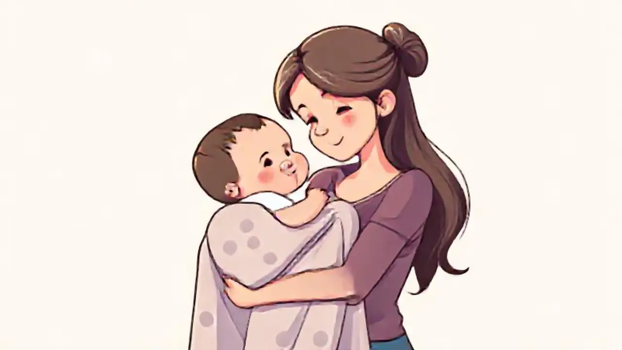 Mujer con manta y bebé