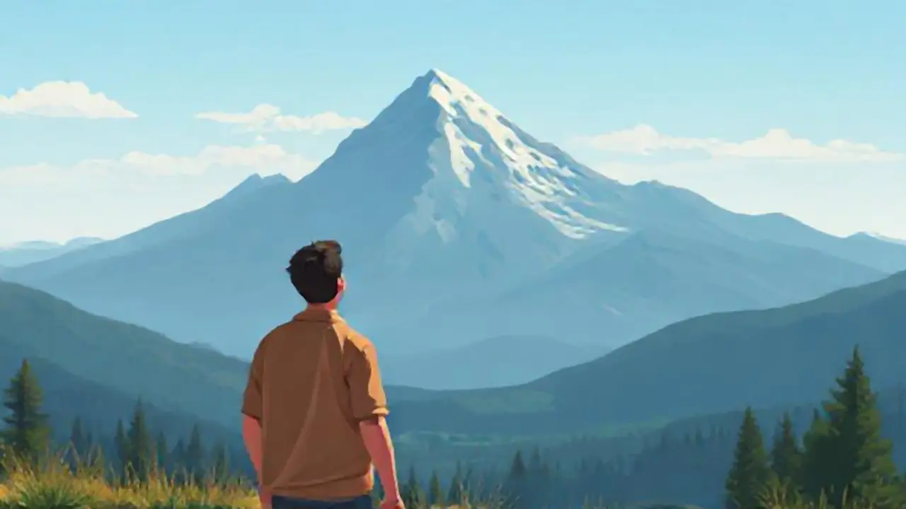 Hombre observa la montaña lejana
