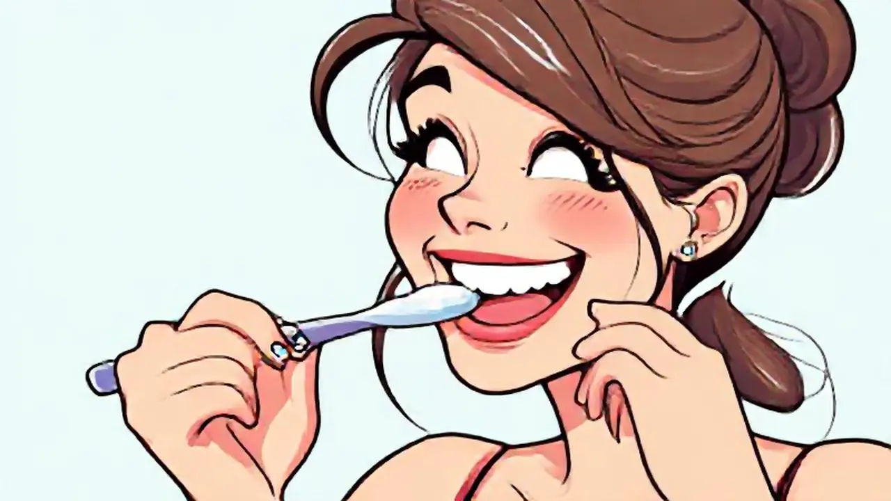 Mujer sonriente cepillándose los dientes