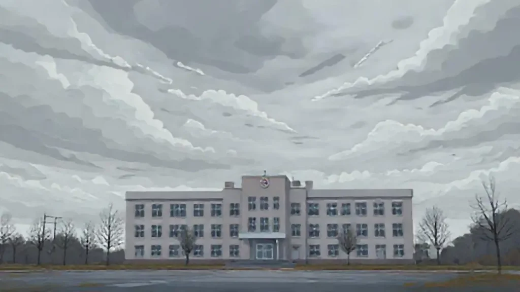 Cielo gris sobre hospital vacío