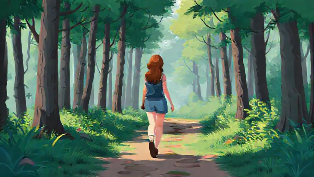 Mujer camina por el bosque