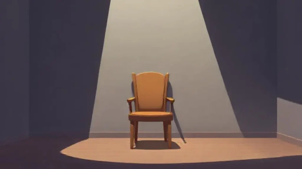 Silla vacía en una habitación oscura