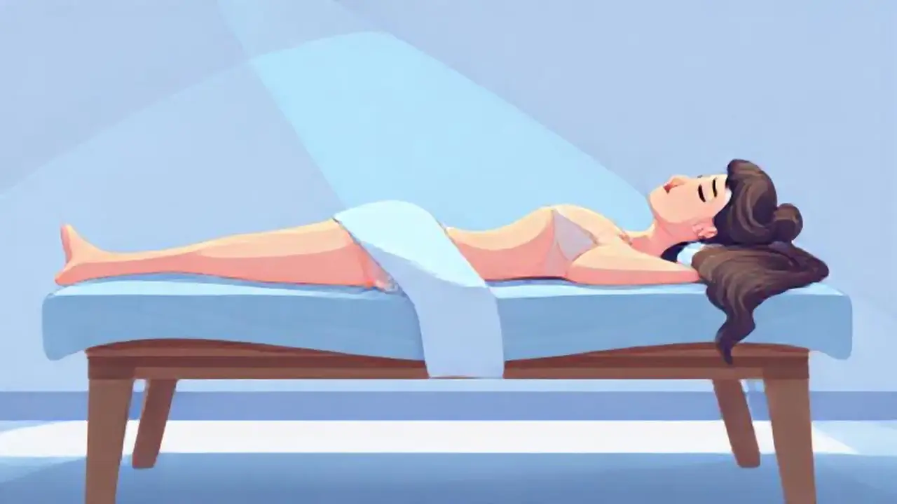 Mujer descansando bajo luz azul suave