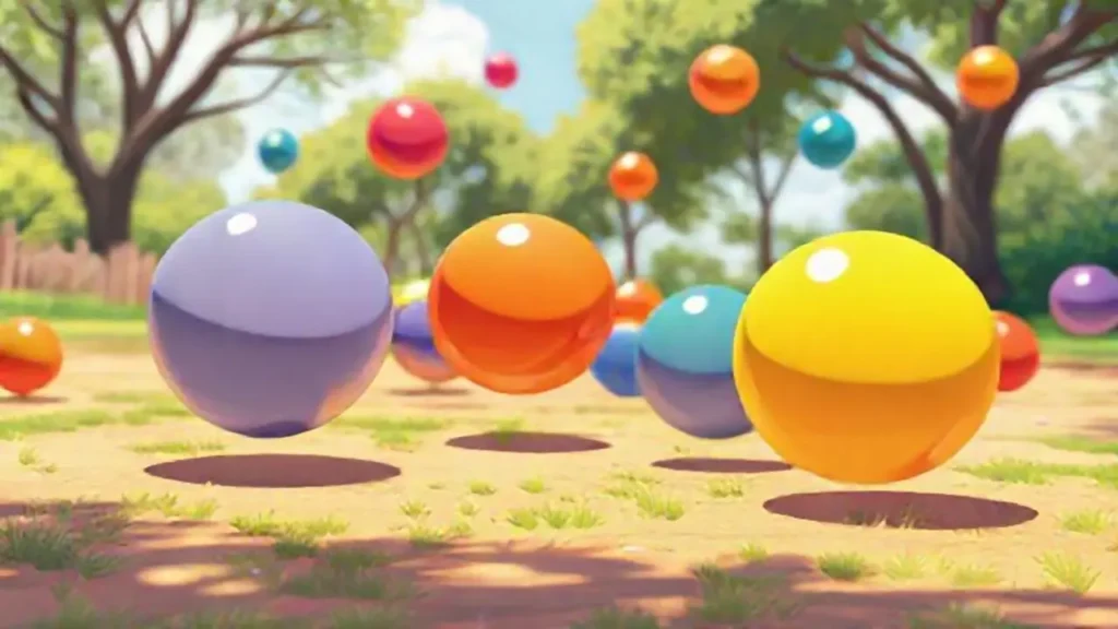 Bolas de colores ruedan al aire libre
