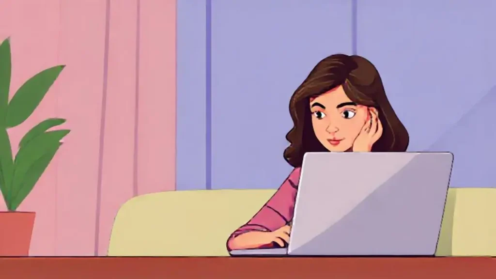 Mujer observa la pantalla del portátil
