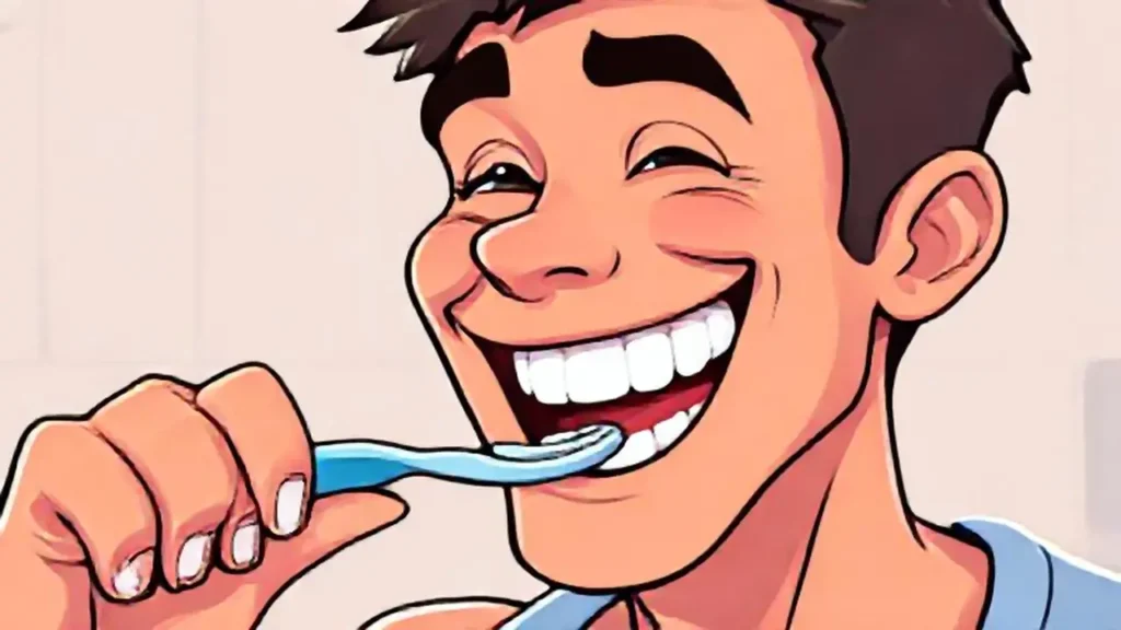 Hombre sonriente cepillándose los dientes