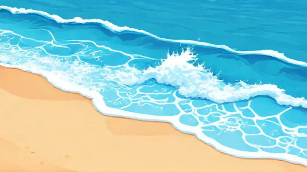 Olas azules rompen en la arena